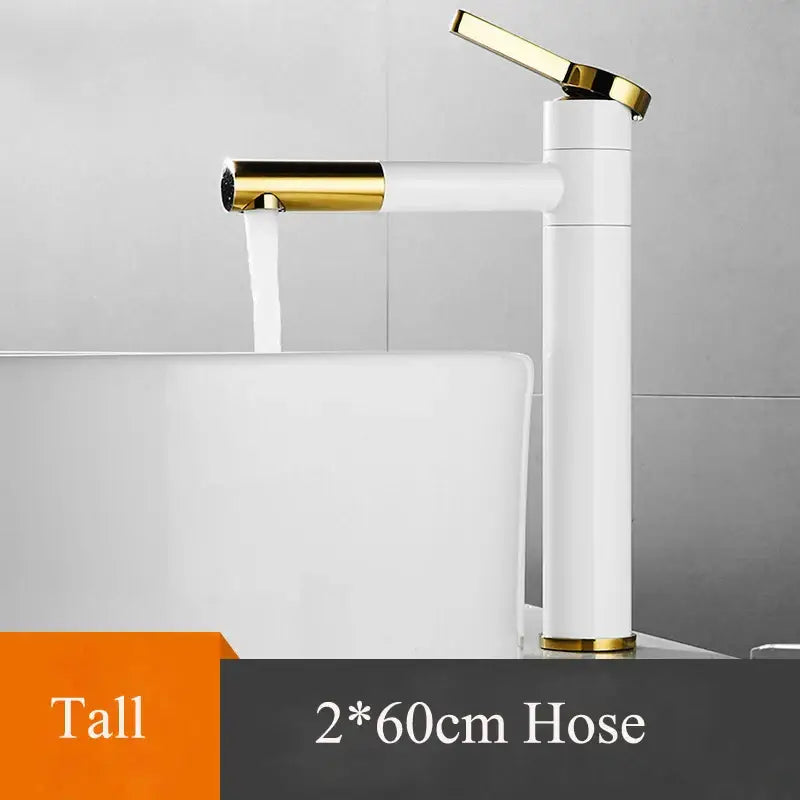 Modern minimalist white & gold black brass bathroom sink faucet