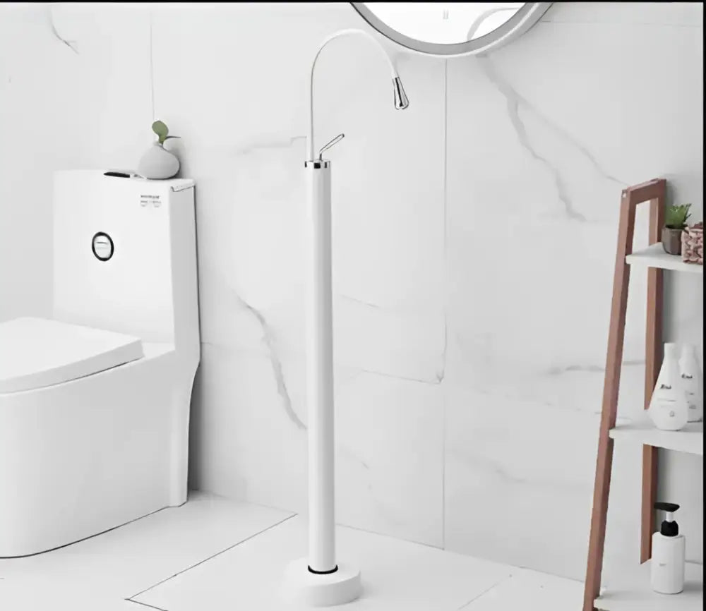 Modern minimalist white standing bathtub faucet bathroom curved spout
