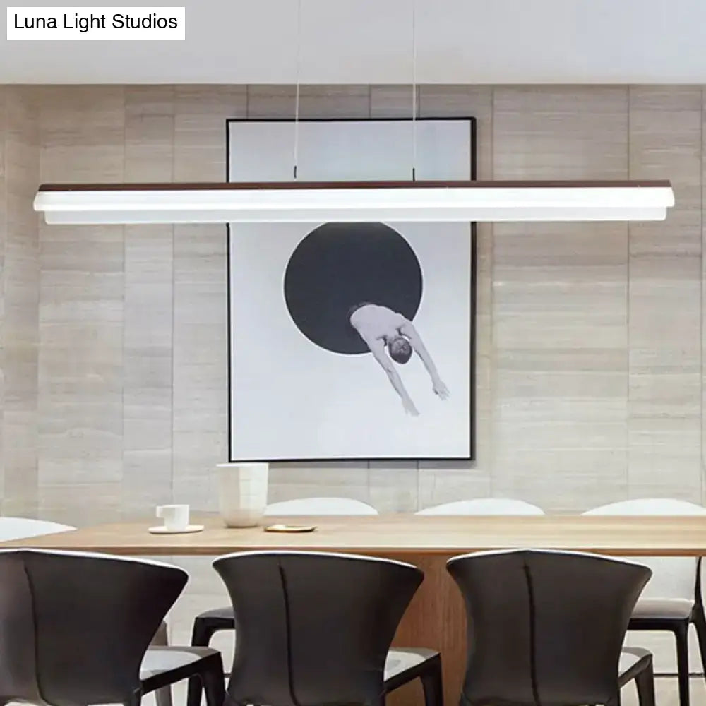 Modern minimalist white & wood pendant light fixture dining room