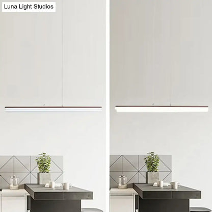 Modern minimalist white & wood pendant light fixture dining room