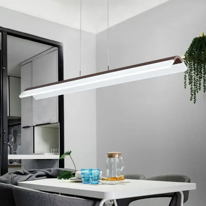 Modern minimalist white & wood pendant light fixture dining room