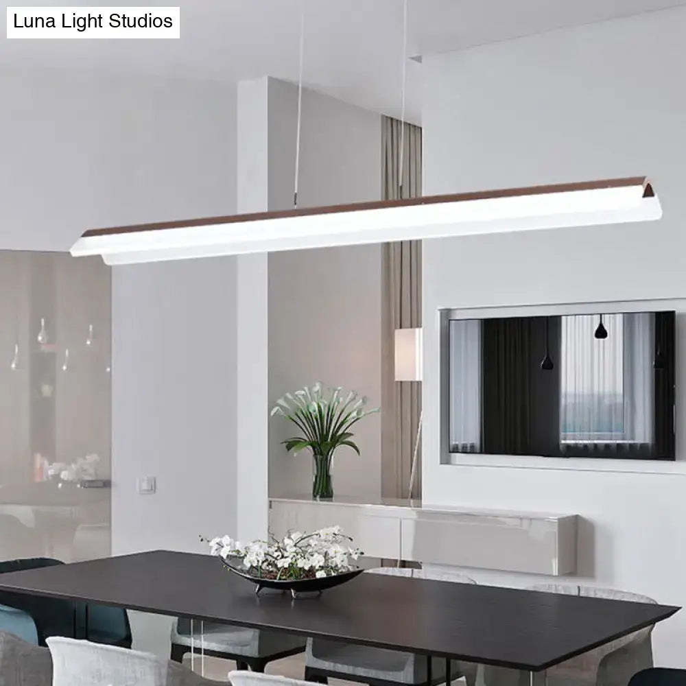 Modern minimalist white & wood pendant light fixture dining room