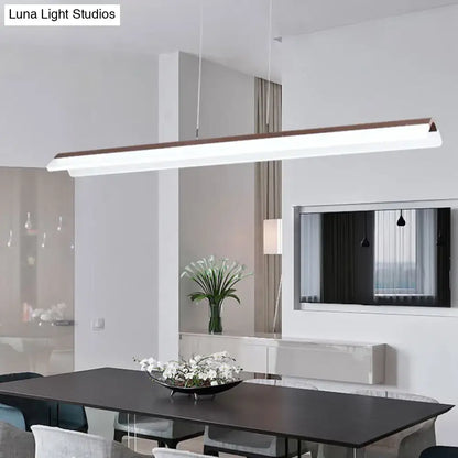 Modern minimalist white & wood pendant light fixture dining room