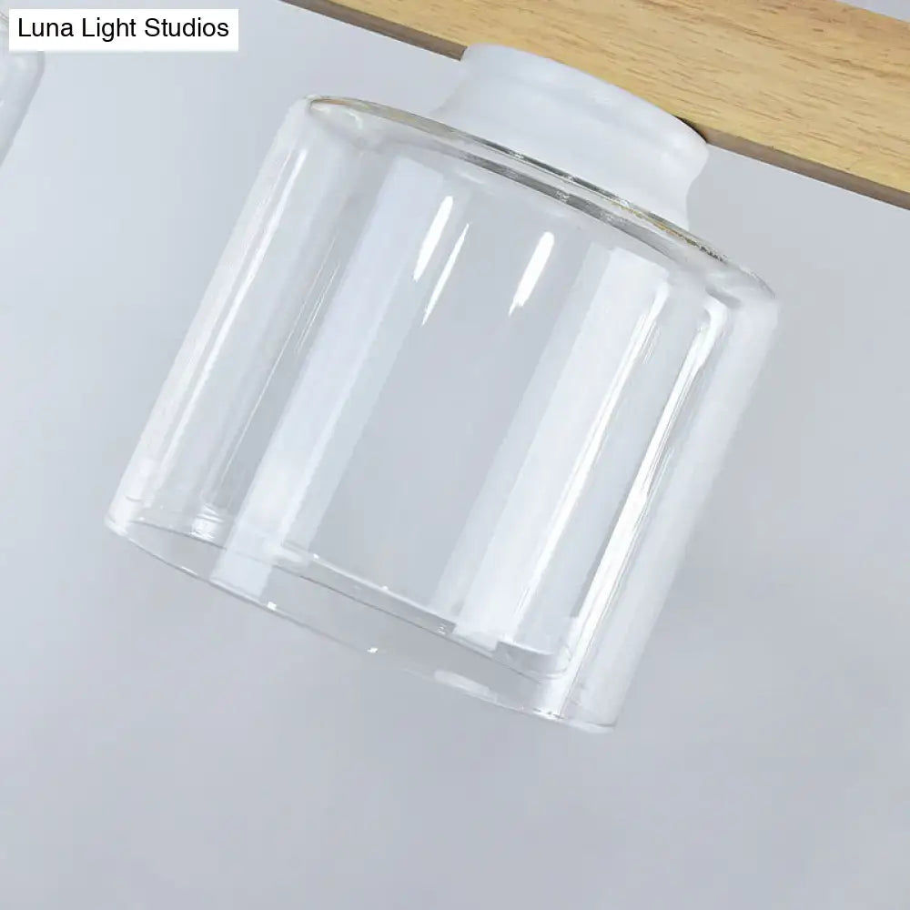 Modern minimalist wood and white glass pendant light dining room