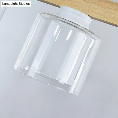 Modern minimalist wood and white glass pendant light dining room