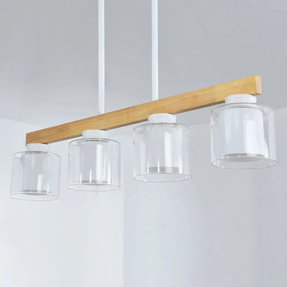 Modern minimalist wood and white glass pendant light dining room