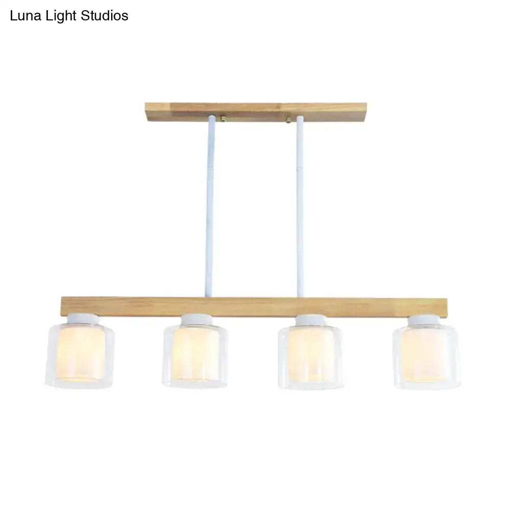 Modern minimalist wood and white glass pendant light dining room