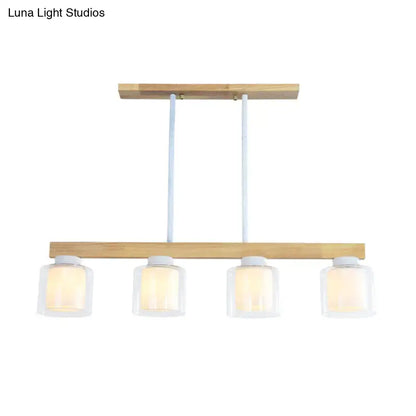 Modern minimalist wood and white glass pendant light dining room