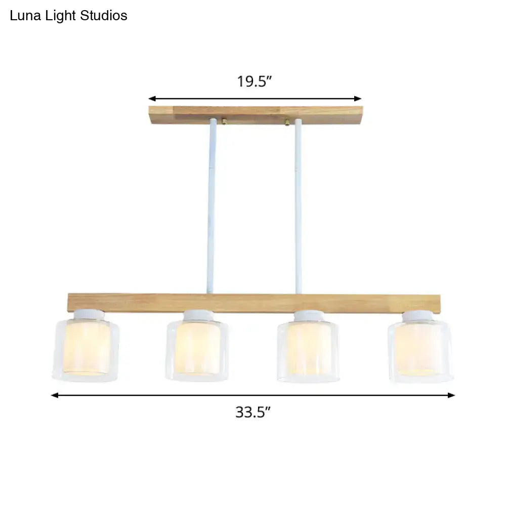 Modern minimalist wood and white glass pendant light dining room
