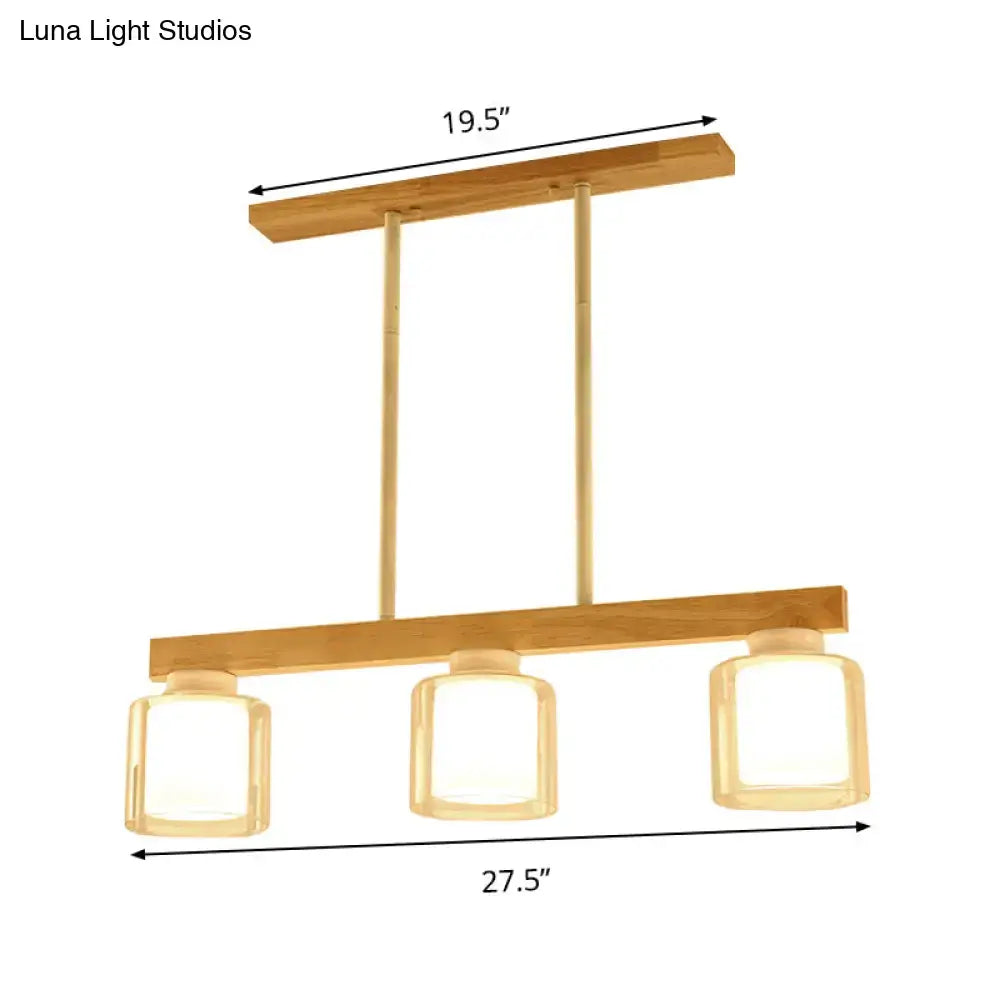 Modern minimalist wood and white glass pendant light dining room