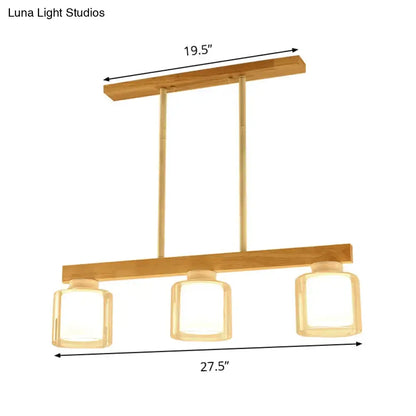 Modern minimalist wood and white glass pendant light dining room