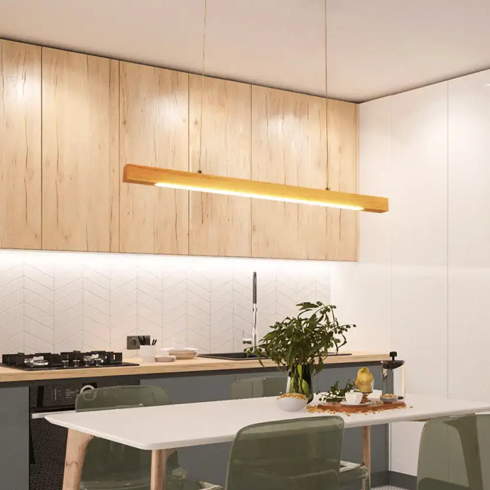 Modern minimalist wood linear island pendant light kitchen led strip