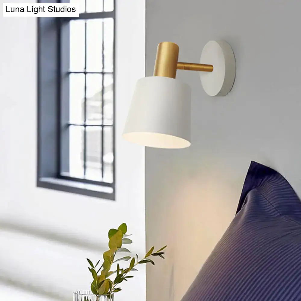 Modern mint green & gold metal drum sconce bedroom wall mounted lamp