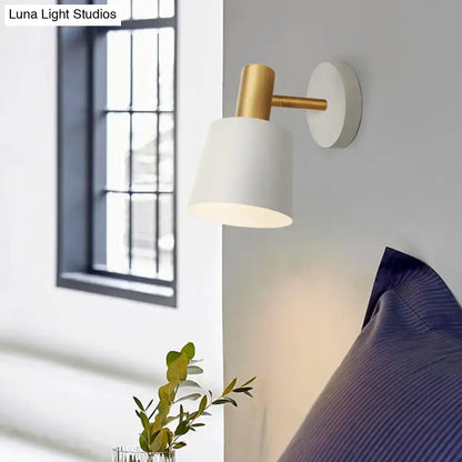Modern mint green & gold metal drum sconce bedroom wall mounted lamp