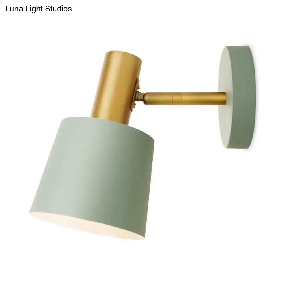 Modern mint green & gold metal drum sconce bedroom wall mounted lamp