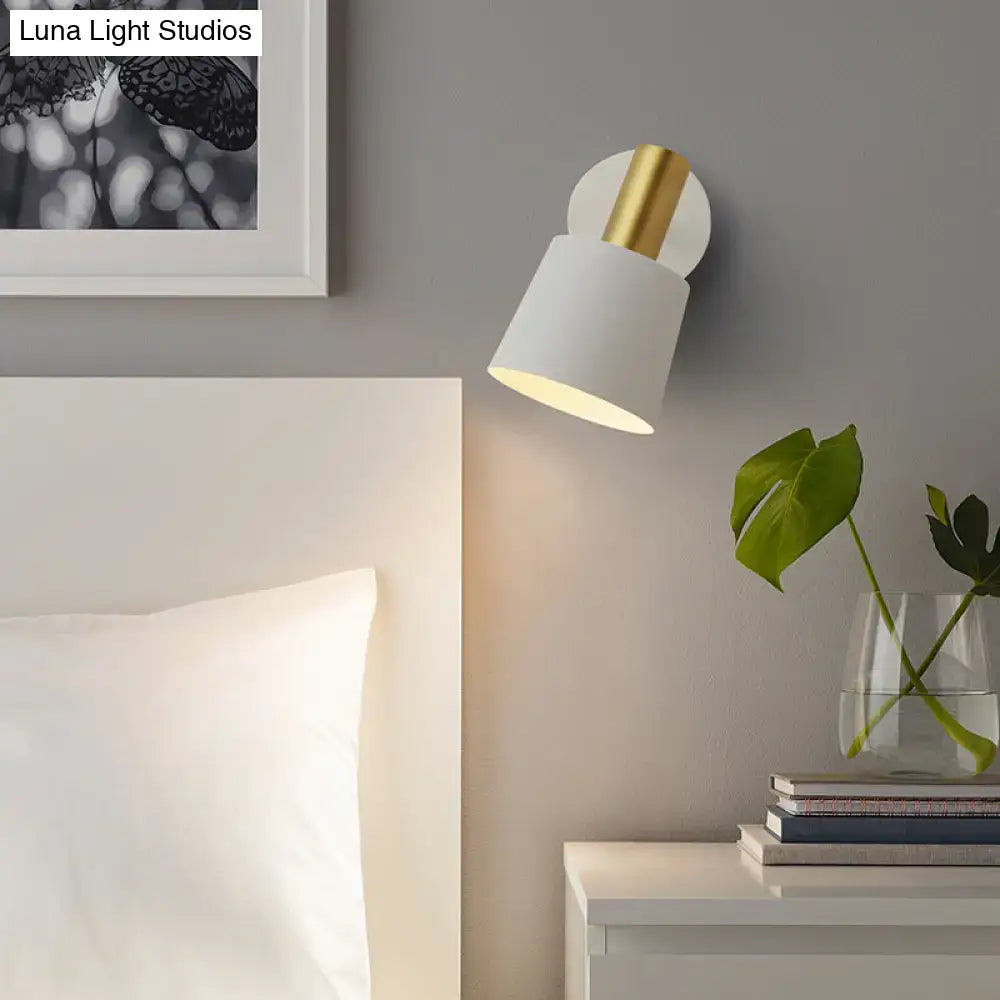 Modern mint green & gold metal drum sconce bedroom wall mounted lamp
