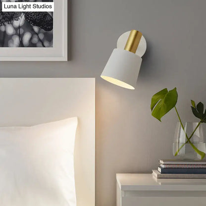 Modern mint green & gold metal drum sconce bedroom wall mounted lamp