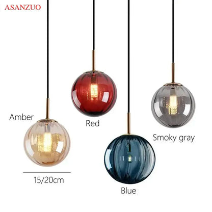 Modern multi color glass ball pendant lamp dining room set