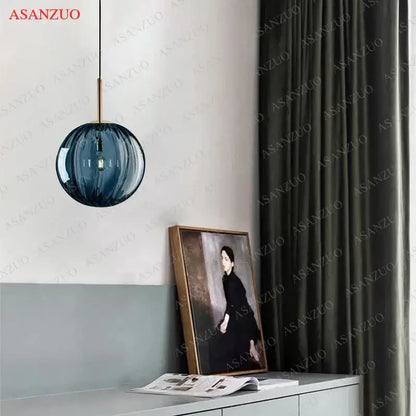 Modern multi color glass ball pendant lamp dining room set