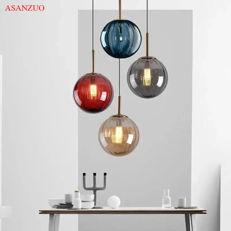 Modern multi color glass ball pendant lamp dining room set