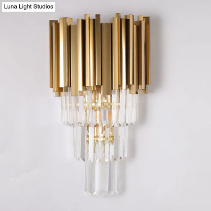 DecorBites™ Modern Multi Layer Metal and Crystal Prisms Wall Lamp - 2/3 Bulbs, Brass Finish