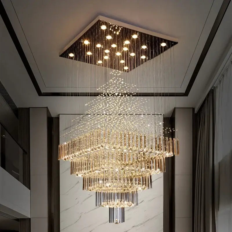 Modern multi tier crystal ceiling chandelier living room light