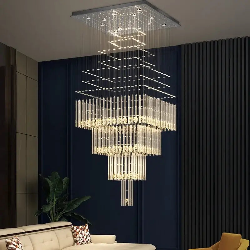 Modern multi tier crystal ceiling chandelier living room light