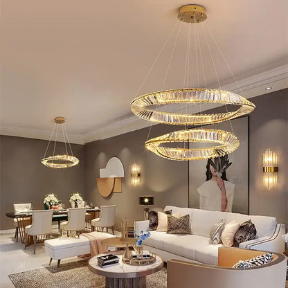 Modern multi tier gold crystal led chandelier dining room