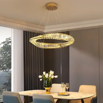Modern multi tier gold crystal led chandelier dining room