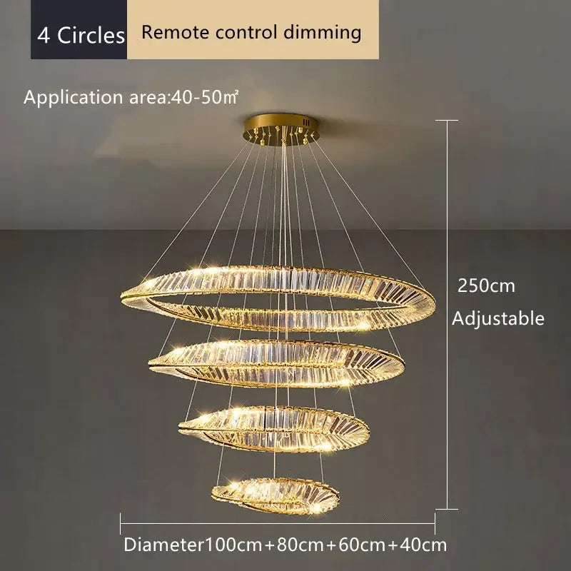 Modern multi tier gold crystal led chandelier dining room