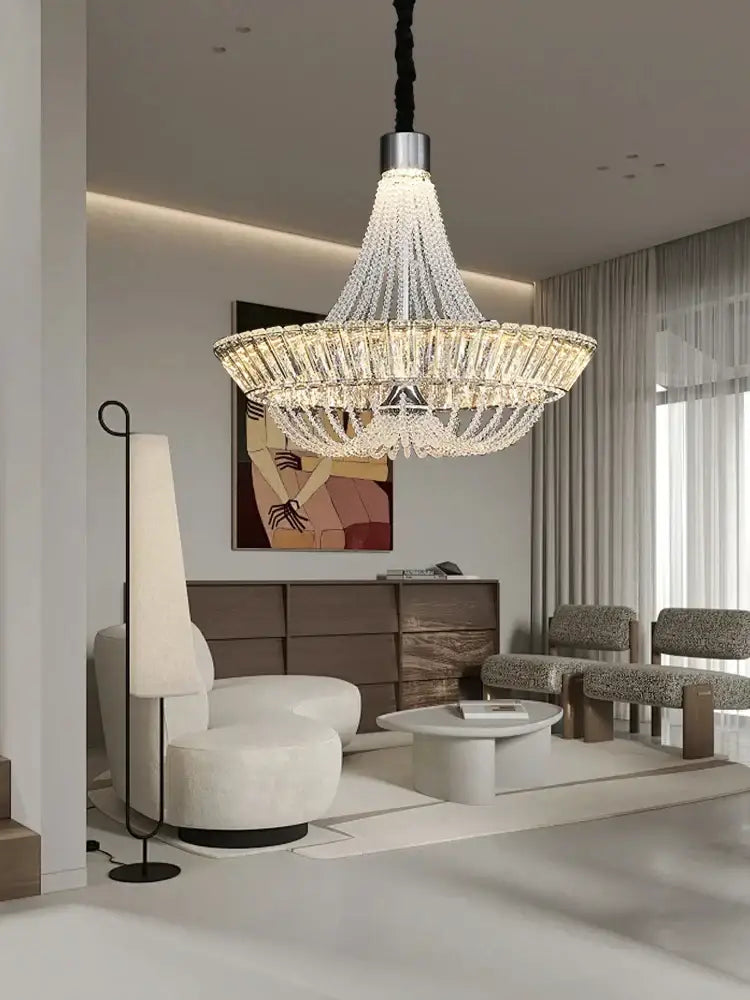 Modern multi tiered crystal ceiling chandelier living room light