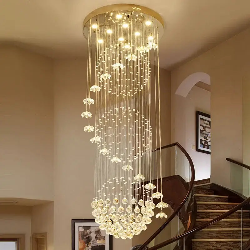 Modern multi tiered crystal hanging loft chandelier staircase light