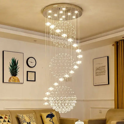 Modern multi tiered crystal hanging loft chandelier staircase light