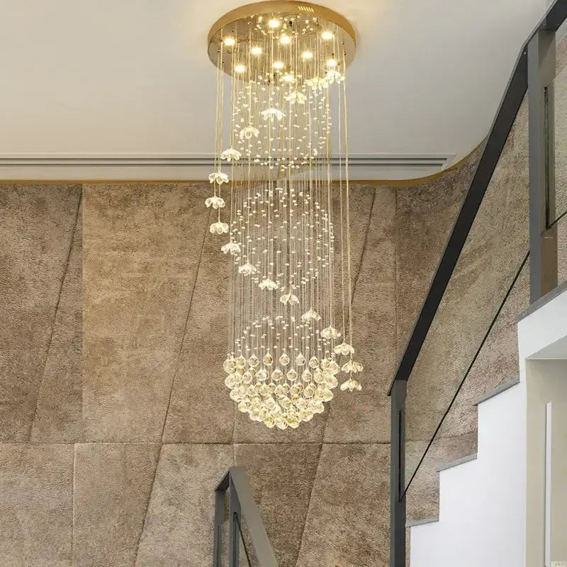 Modern multi tiered crystal hanging loft chandelier staircase light