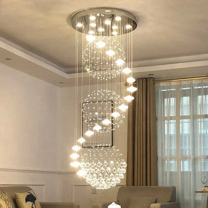 Modern multi tiered crystal hanging loft chandelier staircase light