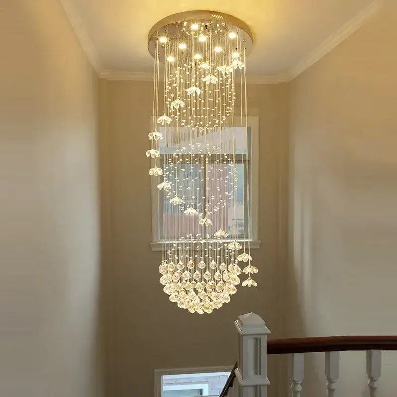 Modern multi tiered crystal hanging loft chandelier staircase light
