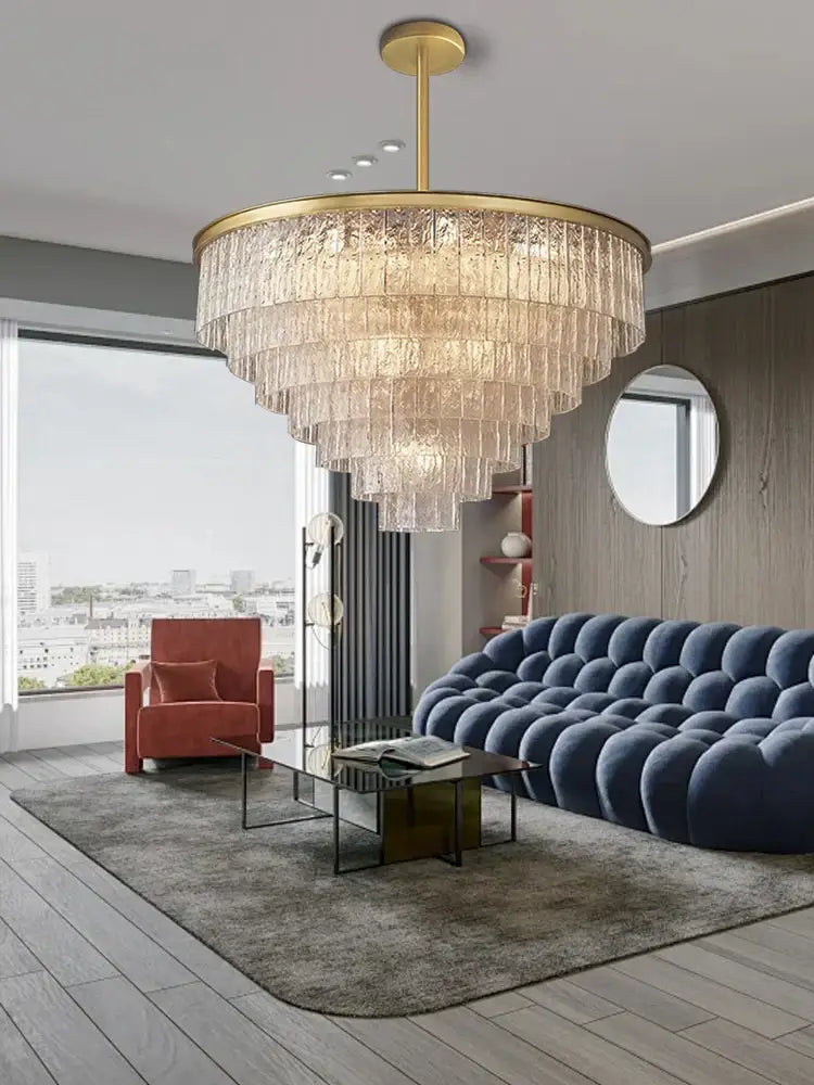 Modern multi tiered gold elegant crystal glass chandelier dining room