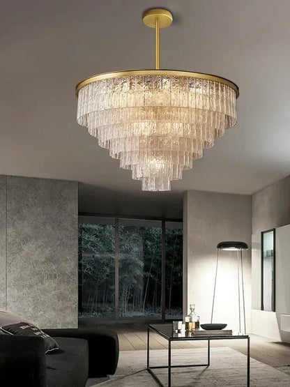 Modern multi tiered gold elegant crystal glass chandelier dining room