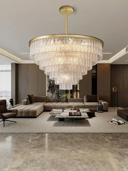 Modern multi tiered gold elegant crystal glass chandelier dining room