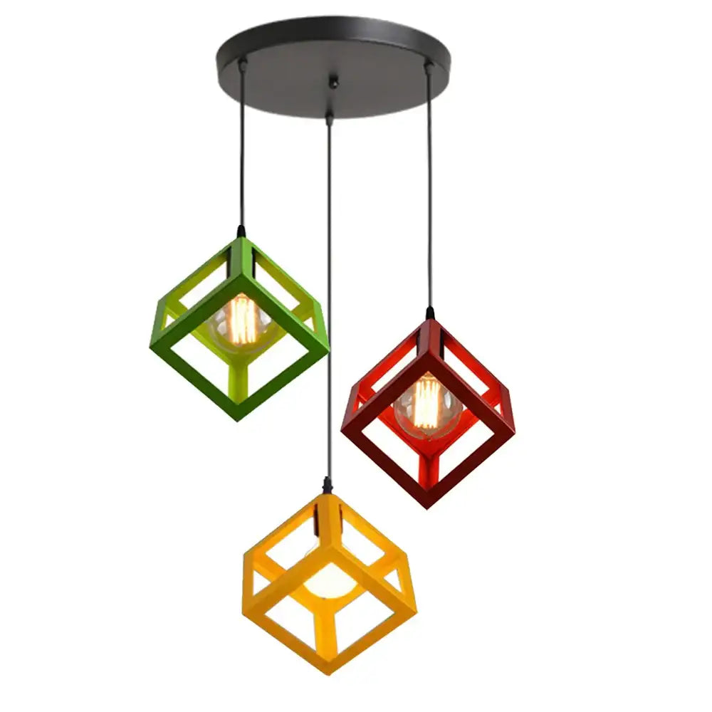 Modern multicolor geometric cube pendant lights set kitchen decor