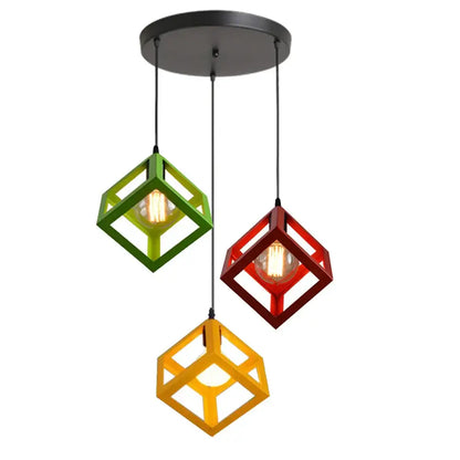 Modern multicolor geometric cube pendant lights set kitchen decor