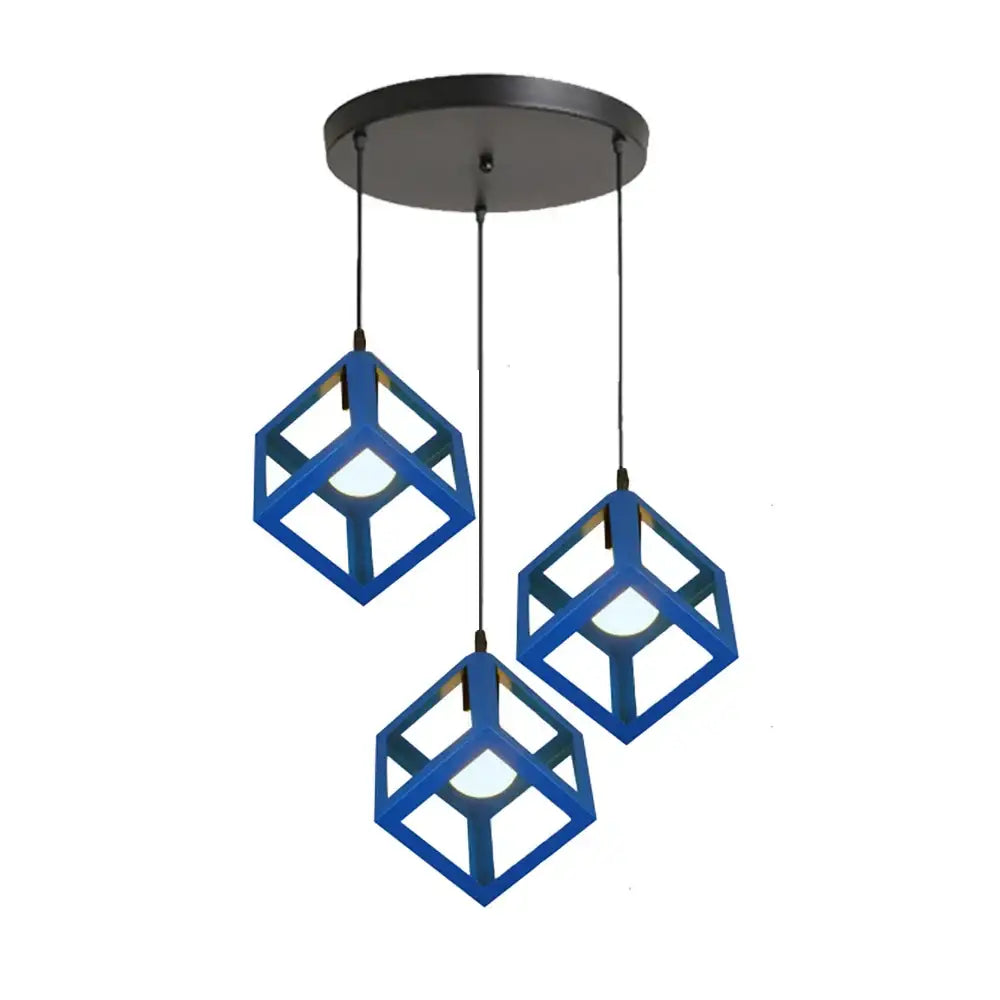Modern multicolor geometric cube pendant lights set kitchen decor