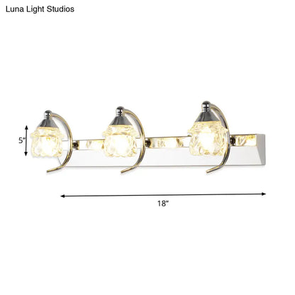 DecorBites™ Modern Mushroom Vanity Mirror Light - Clear Crystal 3-Light Bathroom Wall Lamp in Silver with Curved Arm - Warm/White Light