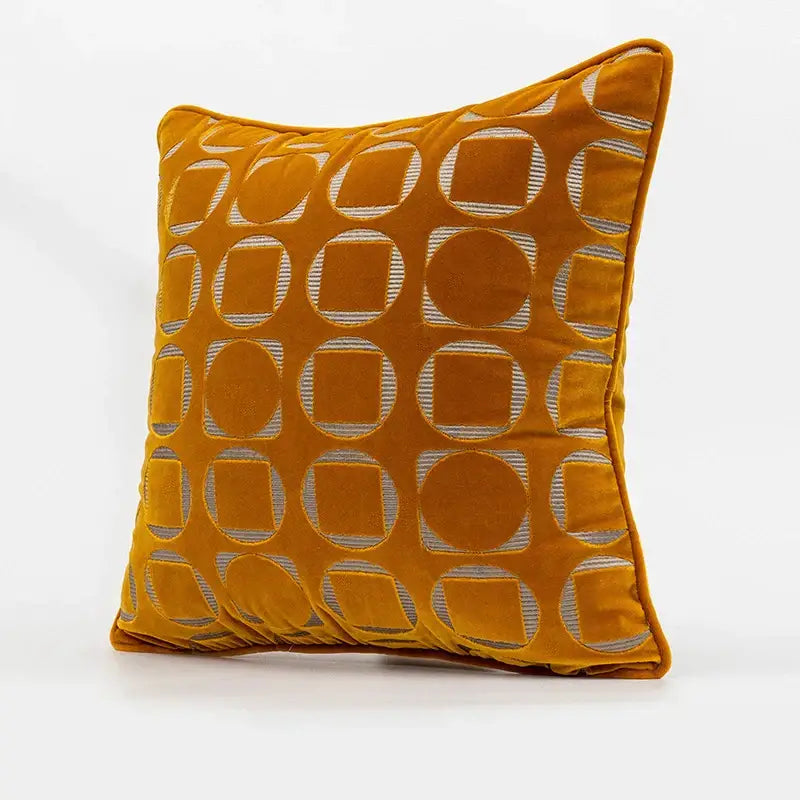 Modern mustard and silver geometric jacquard pillow cover living room