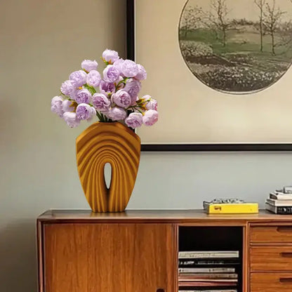 Modern mustard yellow geometric folds ceramic vase living room decor