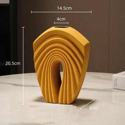 Modern mustard yellow geometric folds ceramic vase living room decor