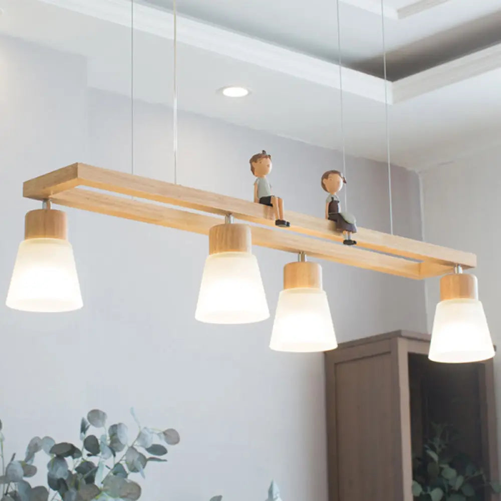 DecorBites™ Modern Natural Wood Rectangle Island Pendant Light