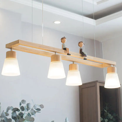 DecorBites™ Modern Natural Wood Rectangle Island Pendant Light