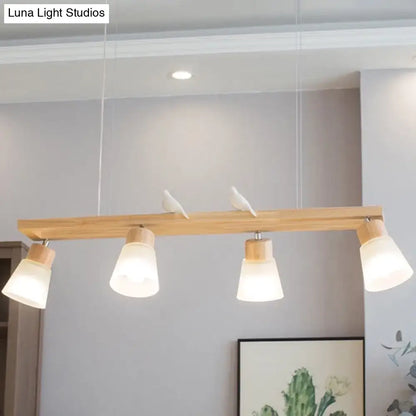 Modern natural wood rectangle island pendant light kitchen with figures