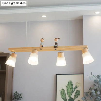Modern natural wood rectangle island pendant light kitchen with figures